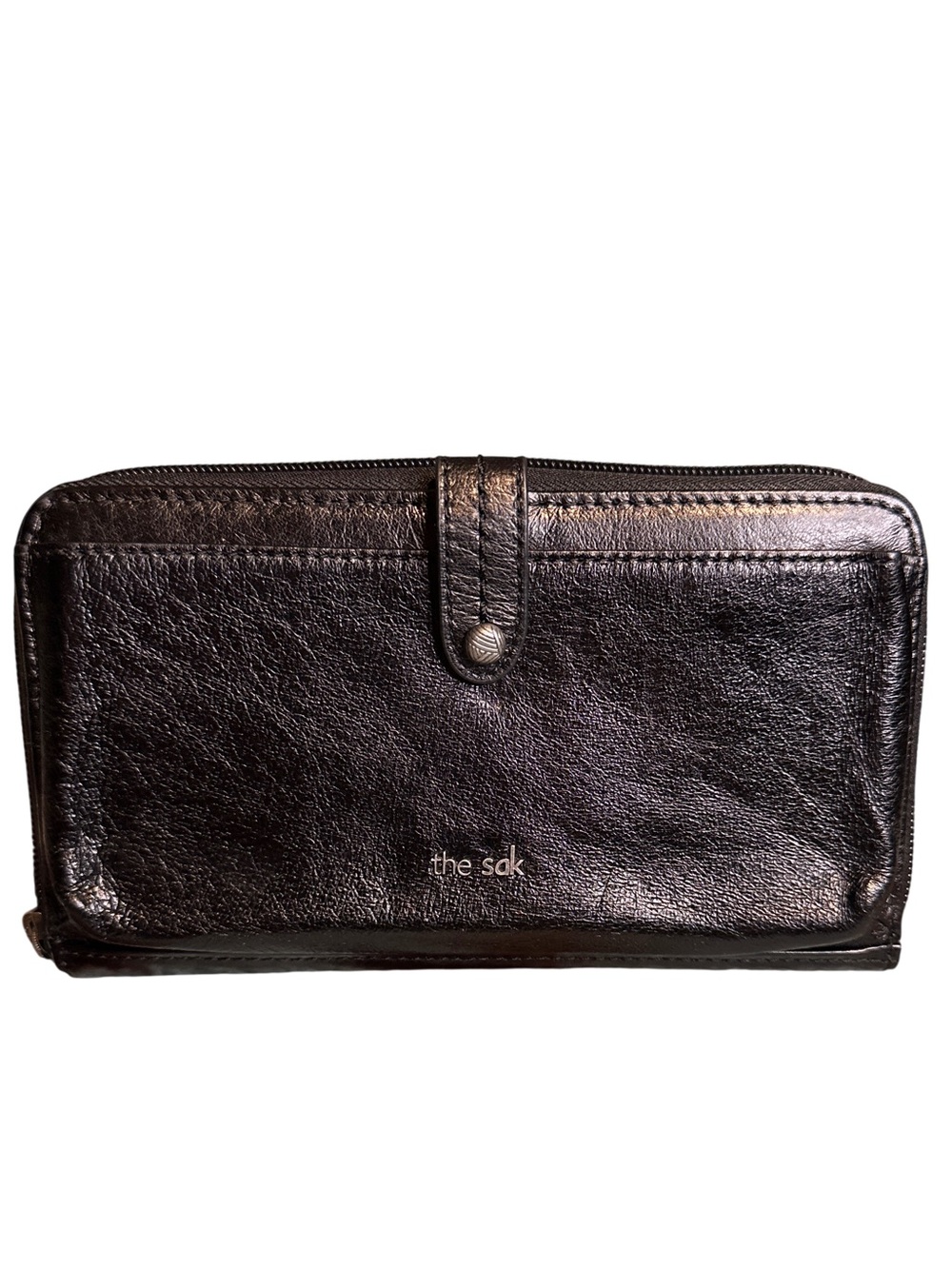 the sak Dark Black Leather Zip-Around Wallet